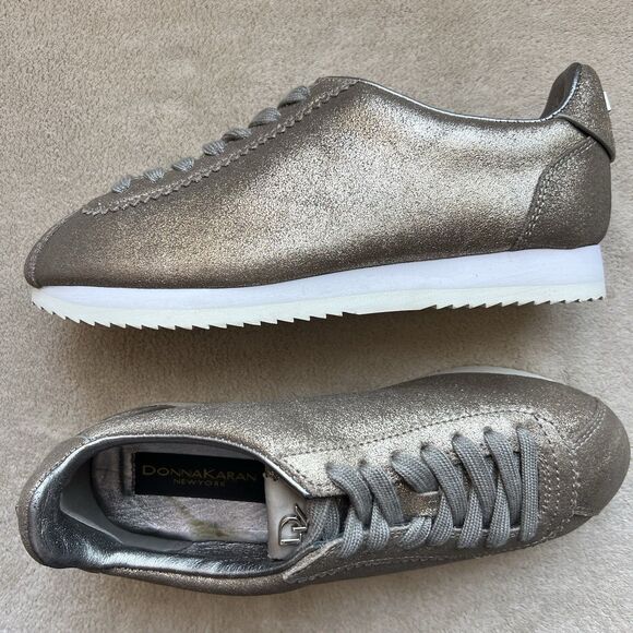 Donna Karan Tez Metallic Pewter Bronze Sneakers Women 6 M Lace Up Casual - Picture 15 of 15